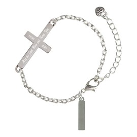 Delight Jewelry Stainless Steel Rectangular Blank Tag - Numbers 6:24 Bless and Keep You Engraved Cross Charm Bracelet, 6.5+1.5" Extender