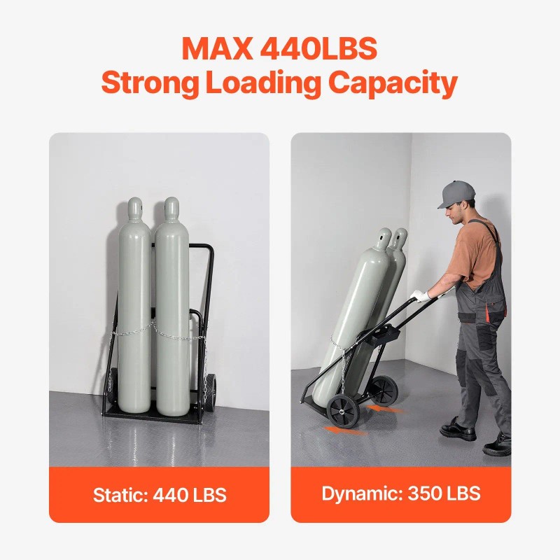 Dual Welding Cylinder Cart 440LBS Static Weight Capacity 10-Inch Solid