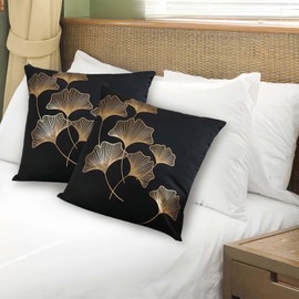 Betadistor Pack of 2 Cushion Covers 45x45cm Velvet Decor Throw Pillow Covers Gold Ginkgo Leaves Decorative Pillow Cases Cushion Cover for Couch Bedroom Living Room Sofa Car Home, Gold Ginkgo, 523-0514