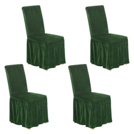 NICEEC Spandex Chair Covers for Dining Chairs Covers Set of 4 Removable Dining Room Chair Covers with Skirt Parson Chair Slipcovers Washable Chair Protector for Kitchen Wedding Party Banquet(Green)