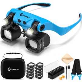 GUOUBUO Magnifying Glass with Light, 2X 4X 6X 10X 13X Magnifying Glasses Lens, Switchable Binoculus Loupe w/Storage Case, Rechargeable Head Mount Magnifier for Close Work Watch Repair Crafts Jewelry
