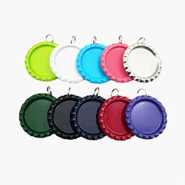 IGOGO Mixed Colors Flat Bottle Caps with Holes and Rings – 1 Inch Aluminum Bottle Cap Pendants for DIY Jewelry, Crafts, Keychains – 50 PCS