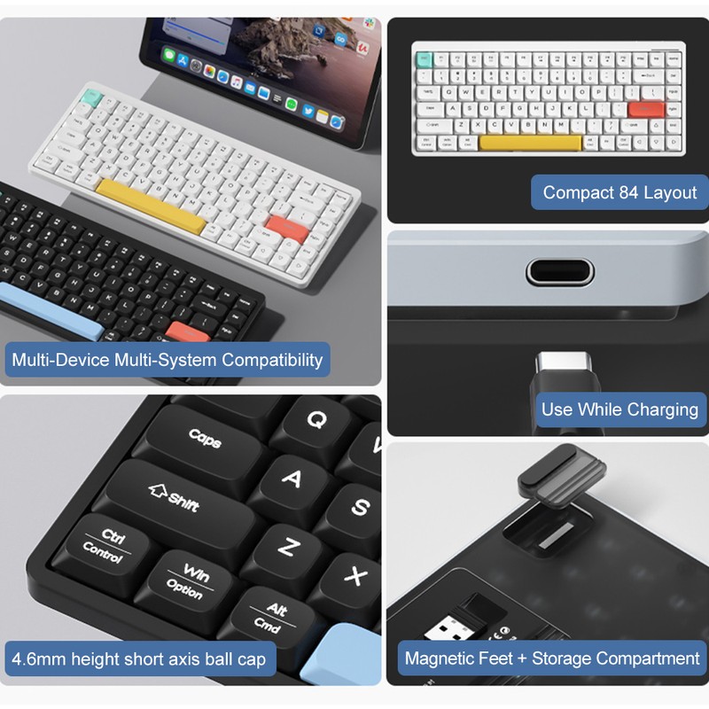 iBlancod Dual-mode Wireless Keyboard 2.4G+BT5.0 K84 Keyboard Low Axis Keyboard