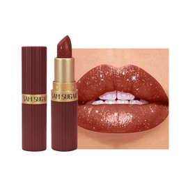 Dark Red Sparkling Glitter Lipstick, Long Lasting Shimmer Metallic Lipstick for Women Glitter Nude Waterproof Lip Gloss, Diamond Shiny Non-Stick Lipgloss Liptint Blam Lip Color labiales Makeup Gift-06