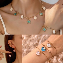 MAHONLIEN 30Pcs Blue Shell Starfish Charms for DIY Necklace Bracelet Earrings Small charms for Jewelry Making