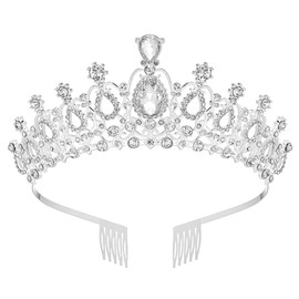 Arclhladin Queen Rhinestone Crown, Gold Wedding Crowns, Women Royal Princess Crystal Tiara Crown for Pageant, Birthday, Wedding,Prom Gifts (Silver White Crown)