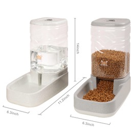 Elevon Automatic Cat Feeder, Gravity Food and Water Dispenser Bowl Set for Small Medium Dogs Animals, Pet Feeder Dispenser Storage Food, 3.8L Large Capacity, White & Gray