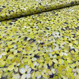 Kt KILOtela 100% Cotton Half Panama Canvas Fabric - per metre - Allele Flowers - Yellow - per metre
