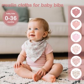 FIDWALL Pack of 6 Baby Bandana Bibs, Baby Muslin Bibs with Adjustable Press Studs, Triangle Bandana Drool Bibs for Newborns and Infants, baby girl