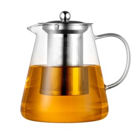 Cosetoor Glass Teapot Tea Kettle -with Stainless Steel Removable Infuser Strainer for Blooming Tea & Loose Leaf Tea, Microwave & Stovetop Safe, Clear Color Party Tea Pot Tea Marker (50.73oz/1500ml)