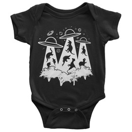 Threadrock Baby Dinosaur Alien Abduction Infant Bodysuit 12 Months Black