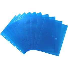 EXXO by HFP 35326 Document Folders Transparent Blue A4 Document Folder for Filing with Euro Perforation, Filing Edge, Flap and Velcro Fastening – Pack of 10, 310 x 235 mm