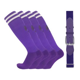 EDCYF Kids Baseball or Softball Socks and Belt Combo Set Softball Knee Socks High Tube Soccer Socks for Youth Boys Girls