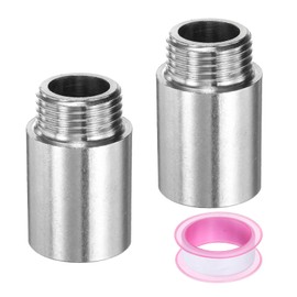 sourcing map 2pcs Shower Head Extension Arm 40mm(1.6") Length Stainless Steel Shower Head Extender Straight Pipe Fitting Pipe Extension with PTFE Tape for Bathroom, Silver Tone