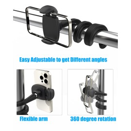 Flexible Phone Holder for Treadmill, Pelaton Spin Bike, Exercise Stationary Bikes, Elliptical, Stroller, Shopping Cart, Desk, Portable Gooseneck 17” Long Arm Phone Mount for 4”-7" Smartphones