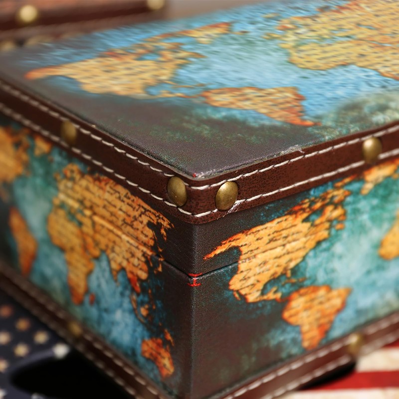 LIKEUDO Wooden Decorative Jewelry Storage Box with Map Pattern Treasure