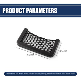 dawfall 2 PCS Car Storage Net Bag, Strong Load-Bearing Nylon Mesh Pocket for Phone Wallet Water Cup Repair Tool, 5.9" x 3.14" ABS Structures Self-Adhesive Organizer, Universal for Most Cars (Black)