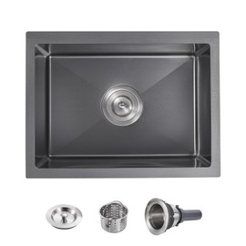 POPFLY 20 Inch Undermount Kitchen Sink, 20×17 Inch 304 Stainless Steel Sink, 18 Gauge Square Single Bowl 9 Inch Deep Bar Prep Small Rv Under Sinks Black