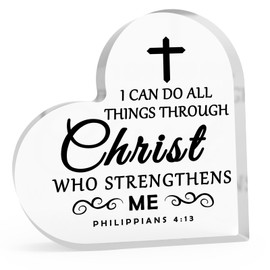 Religious Bible Verses Gift Appreciation Gift for Pastor Acrylic Heart-Shaped Keepsake Baptism Gift for Boy Girl First Communion Gift Acrylic Heart Plaque Christian Gifts for Women Catholic Gift
