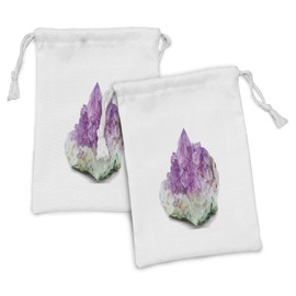 Ambesonne Amethyst Fabric Pouch Set of 2, Crystal Like Purple Precious Gem Lavender Hues Natural Mineral Raw Geology, Small Drawstring Bag for Toiletries Masks and Favors, 9" x 6", Multicolor