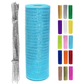 Blue Metallic Deco Mesh Ribbon Roll 10 inch x 30 feet (10 Yards) for Christmas Tree, Wreaths, Swags, Garland, Holiday Decorations Glitter Foil Gift Wrapping Craft