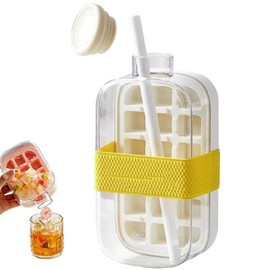 Ice Cube Bottle, Ice Cube Bottle, 2 in 1 Ice Cube Tray, Water Bottle with Lid and Container, Easy Press to Release the Ice, Ice Cube Tray for Drinks, Coffee, Juice (800 ml - White)