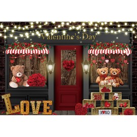 Baocicco 6x4ft Valentine's Day Backdrop Banner Cute Little Bear Love Heart Backdrop Red Rose Valentina Backdrop for Photography Valentines Day Decorations Video Photography Backdrops Props