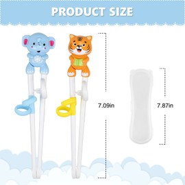Quimoy 2 Pairs Kids Chopsticks, Training Chopsticks for Kids, Cute Animal Cartoon Design Chopsticks for Learning and Training -Yellow Tiger & Blue Elephant