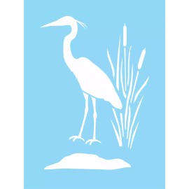 Stencils by Joanie Stencil Joanie 8" tall Great Blue Heron Wetland Bird Cattail Rustic DIY Art Sign