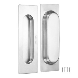 M METERXITY 2-Pack Recessed Finger Pulls, 4.72 Inch Inner Circle 304 Stainless Steel Sliding Closet Door Handles for Barn Door, Rectangular Flush Pulls Handles [Silver Tone]