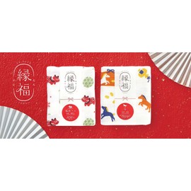 JIKAN STYLE Face Towel, Senshu Towel, Made in Japan, Gift, Front Gauze, Back Pile Gift, Gift, School Entrance, Farewell Party, Popular, Lucky Towel, Auspicious Pattern, Red Beko, Noon, Zodiac, 13.4 x