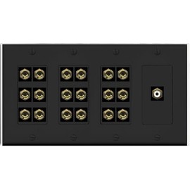 RiteAV 9.1 Surround Sound 9 Speaker 18 Banana Plug Jack Wall Plate w/RCA Subwoofer Female Connector - 4 Gang [Black]