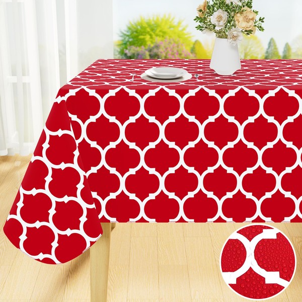 smiry Rectangle Table Cloth, Waterproof Vinyl Tablecloth with Flannel Backing