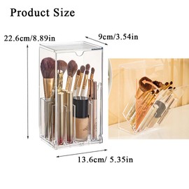 Makeup Brush Holder Organizer, Tilt Open Removable Makeup Brush Holde with Lid, Acrylic Makeup Brushes Organizer for Vanity Decor Office Home