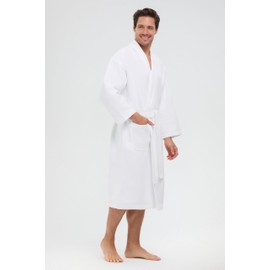MONARCH Chamois Microfiber Shawl Hotel Robe - Lightweight Absorbent Soft Spa Bathrobe in Cypress (Small, White)
