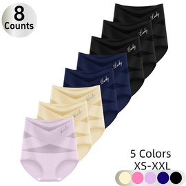 4-Pack/Set High-Waist Shaping Panties for Women- Seamlesslce Silk Mesh Control Briefs, Tummy slimming & Butt LiftingUnderwear Breathable Everyday:_3 Black 2 Blue 2 Beige 1 Purple_XXL