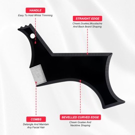 Men's Beard Shaping Comb Tool - Adjustable Template for Defined Sideburns, Mustache & Beard Trim - Plastic, Durable & Easy to Clean - Ideal for Grooming at Home or on-the-Go, 1 Pcs Black