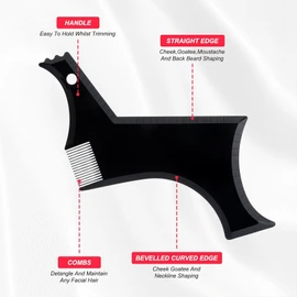 Men's Beard Shaping Comb Tool - Adjustable Template for Defined Sideburns, Mustache & Beard Trim - Plastic, Durable & Easy to Clean - Ideal for Grooming at Home or on-the-Go, 1 Pcs Black