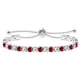 Uloveido Sparkling Stylish Cubic Zirconia Tennis Bracelets for Women - Crystal Tennis Chain Bracelet with Adjustable Slider Bolo Clasp (Red- White)