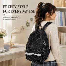 Polka Dot Backpack, Cute Lace Daypack for School Travel