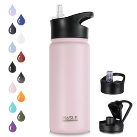 HASLE OUTFITTERS - Botella de agua aislada de 16 onzas, doble pared al aspiradora, de acero inoxidable, a prueba de fugas, para la escuela, boca ancha, con tapa de popote y tapa de boquilla, mantiene