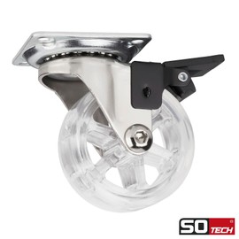 SOTECH Set of 4 Shift Design Castors Diameter 50 mm Transparent with Locking Function, Maximum Load 140 kg (35 kg per Furniture Castor), Height 64 mm