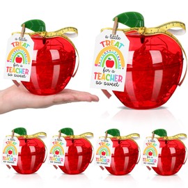 Mimorou 6 Sets Plastic Apple Containers Red Apple Shaped Candy Jar Teacher Appreciation Gifts with Thank You Cards Ruler Ribbon Raffia for Funny Christmas Party Gifts Holiday Decorations