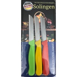 Kitchen Pride MADE IN SOLINGEN GERMANY STAINLESS STEEL KNIFE SET -PACK OF 3 (ORANGE, YELLOW, LIME) -3.35" ULTRA SHARP SERRATED BLADE -IDEAL FOR KITCHEN/GENERAL USE, BREADS AND PRECISION FOOD CUTTING