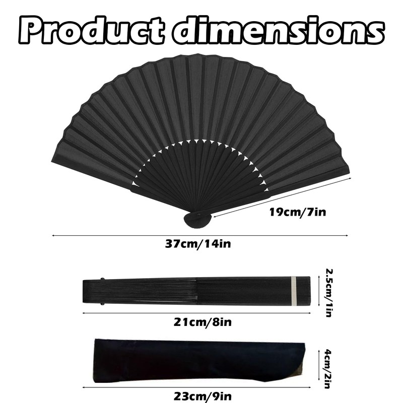 CBMZHF Black Silk Fabric Hand Fans, Chinese Fan, Folding Hand