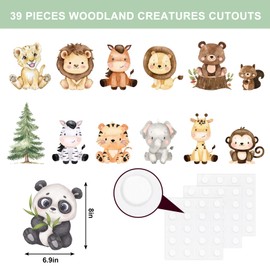 FYSUIMU 39Pcs Woodland Animal Cutouts Watercolor Wild Animal Cut-Outs Cute Cardboard Paper Cutting for DIY Crafts Baby Shower Classroom Bulletin Board Decor Party Supplies
