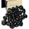 Black Agate Protection Gemstone Runes with Engraved Lettering, Instruction Leaflet