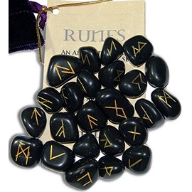 Black Agate Protection Gemstone Runes with Engraved Lettering, Instruction Leaflet & Velvet Pouch by ENCHANTED JEWELRY