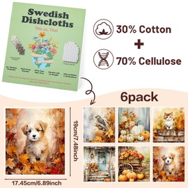 VISSTREE Fall Swedish Dishcloths Set for Kitchen - 6 Pack Pumpkin Maple Leaf Reusable Dish Cloths Sponge Cloths Fall Absorbent Dish Towels for Autumn Thanksgiving Housewarming Kitchen Cleaning Wipes