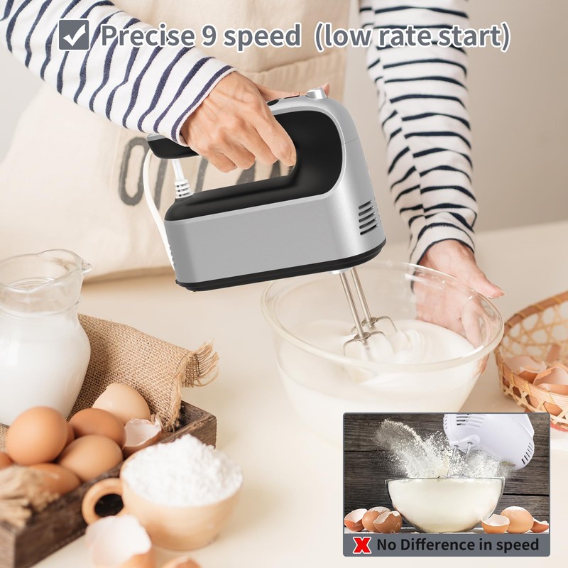 Yomelo 9-Speed Digital Hand Mixer Electric, 400W Powerful DC Motor